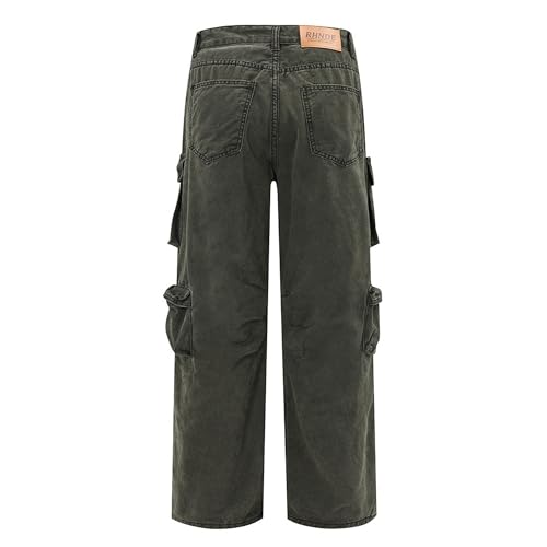 Tactical Cargo Jeans for Men Green Baggy Jeans Multi-Pocket Denim Joggers