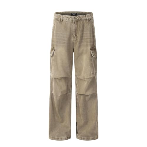 Khaki Cargo Jeans for Men Sweatpant Baggy Jeans Denim Joggers Men