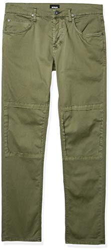 Hudson Jeans Men's Damian Slim Straight Leg Twill Pant with Biker Knee Patch, Face Off Green