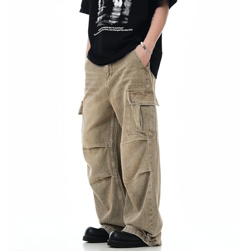 Khaki Cargo Jeans for Men Sweatpant Baggy Jeans Denim Joggers Men