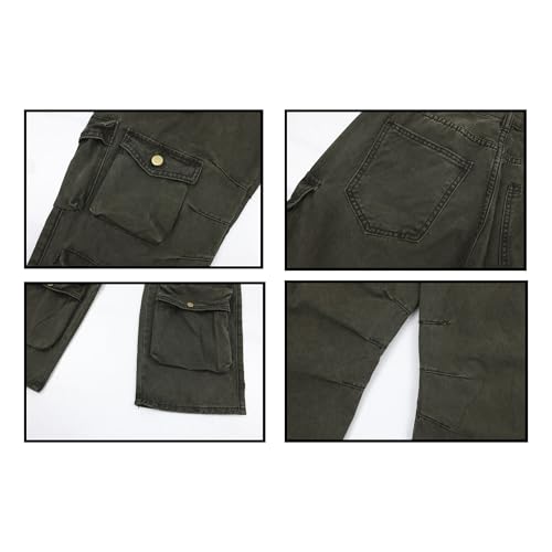 Tactical Cargo Jeans for Men Green Baggy Jeans Multi-Pocket Denim Joggers