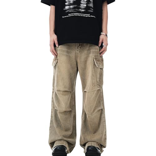 Khaki Cargo Jeans for Men Sweatpant Baggy Jeans Denim Joggers Men