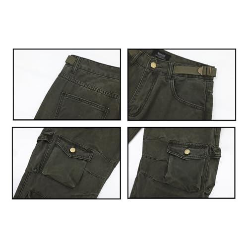 Tactical Cargo Jeans for Men Green Baggy Jeans Multi-Pocket Denim Joggers