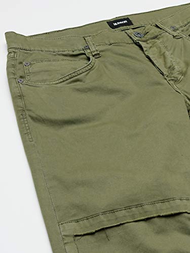 Hudson Jeans Men's Damian Slim Straight Leg Twill Pant with Biker Knee Patch, Face Off Green