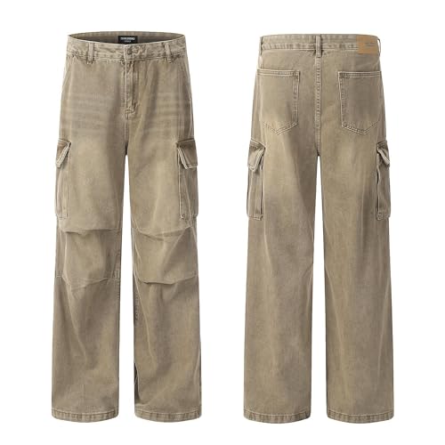 Khaki Cargo Jeans for Men Sweatpant Baggy Jeans Denim Joggers Men