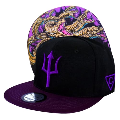 Capiche [99+ Variations] Snapback Cap, Hydra, Black and Purple Baseball Hat, Zilla, Serpentine Water Monster, Greek Mythology, Roman, LEMA, Underworld, Tattoo Art, Greece