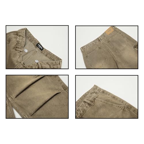 Khaki Cargo Jeans for Men Sweatpant Baggy Jeans Denim Joggers Men