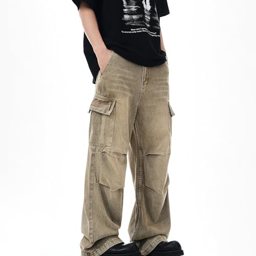 Khaki Cargo Jeans for Men Sweatpant Baggy Jeans Denim Joggers Men