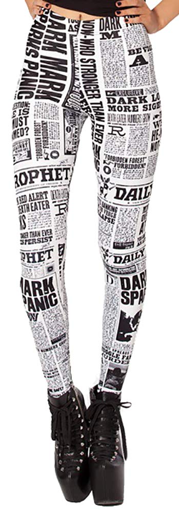 Sister Amy Women's Digital Skull Printted Ankle Elastic Tights Legging Daily Newspaper