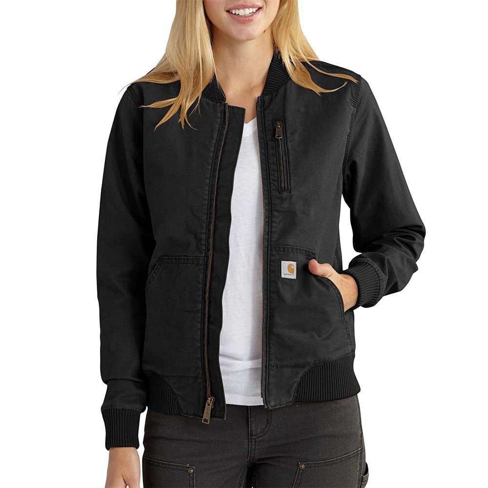 Carhartt womens Crawford Bomber Jacket Work Utility Outerwear, Black