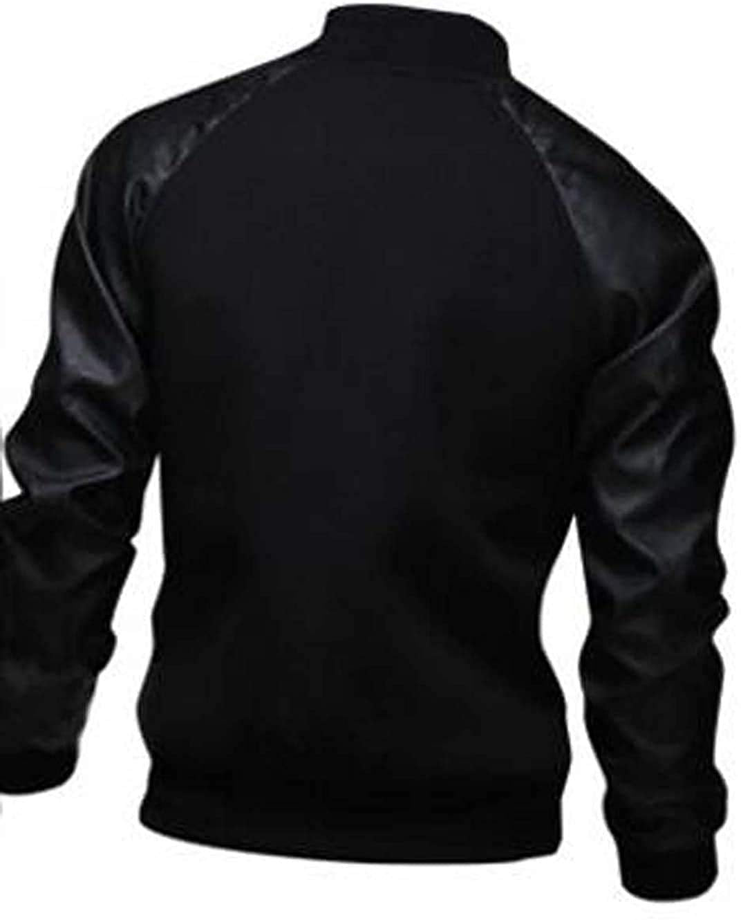 Naughtyman Men's Fashion Splicing Leather Sleeve Baseball Varsity Bomber Jacket