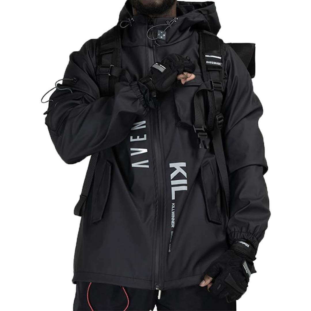 Aelfric Eden Mens Techwear Windbreaker Cargo Jackets Cyperpunk Japanese Harajuku Coat with Multi Pockets