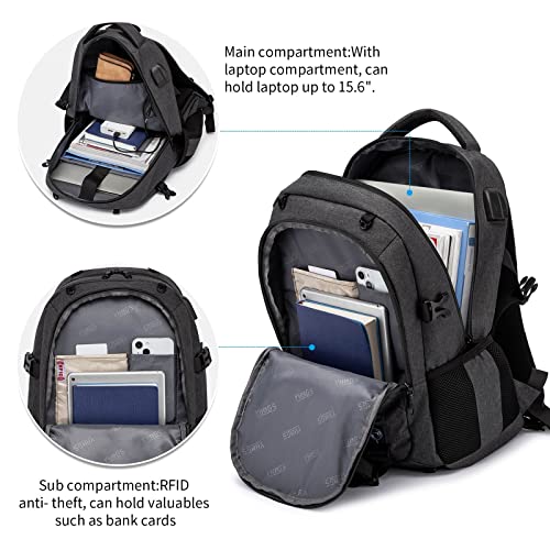 RUCYEN Skateboard Backpack, Laptop Backpack with USB Charging Port, RFID Anti-Theft Lock, Waterproof Fabric, Fits up to 15.6 Inch Laptop, for Business Travel Men(Dark Grey)