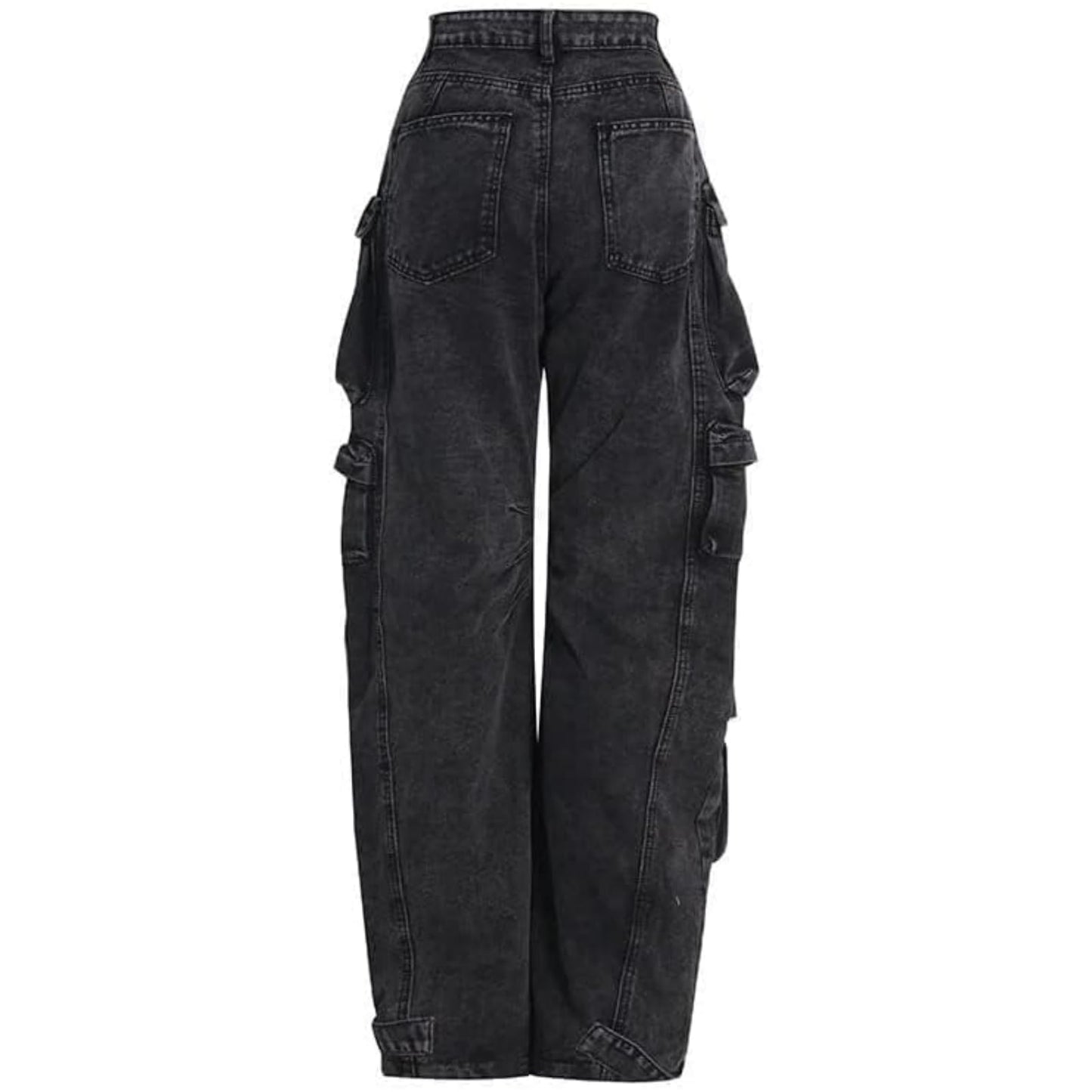 Women Black Y2K Baggy Jeans Black Low Rise Cargo Jeans Pants Black Casual Straight Wide Leg Denim Pants with Flap Pockets Streetwear