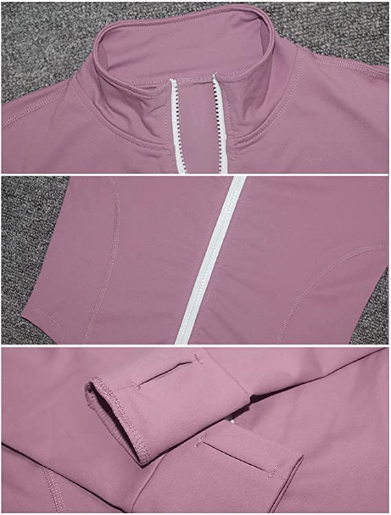 Flygo Women's Seamless Slim Athletic Full Zip Lightweight Workout Jacket with Thumb Holes