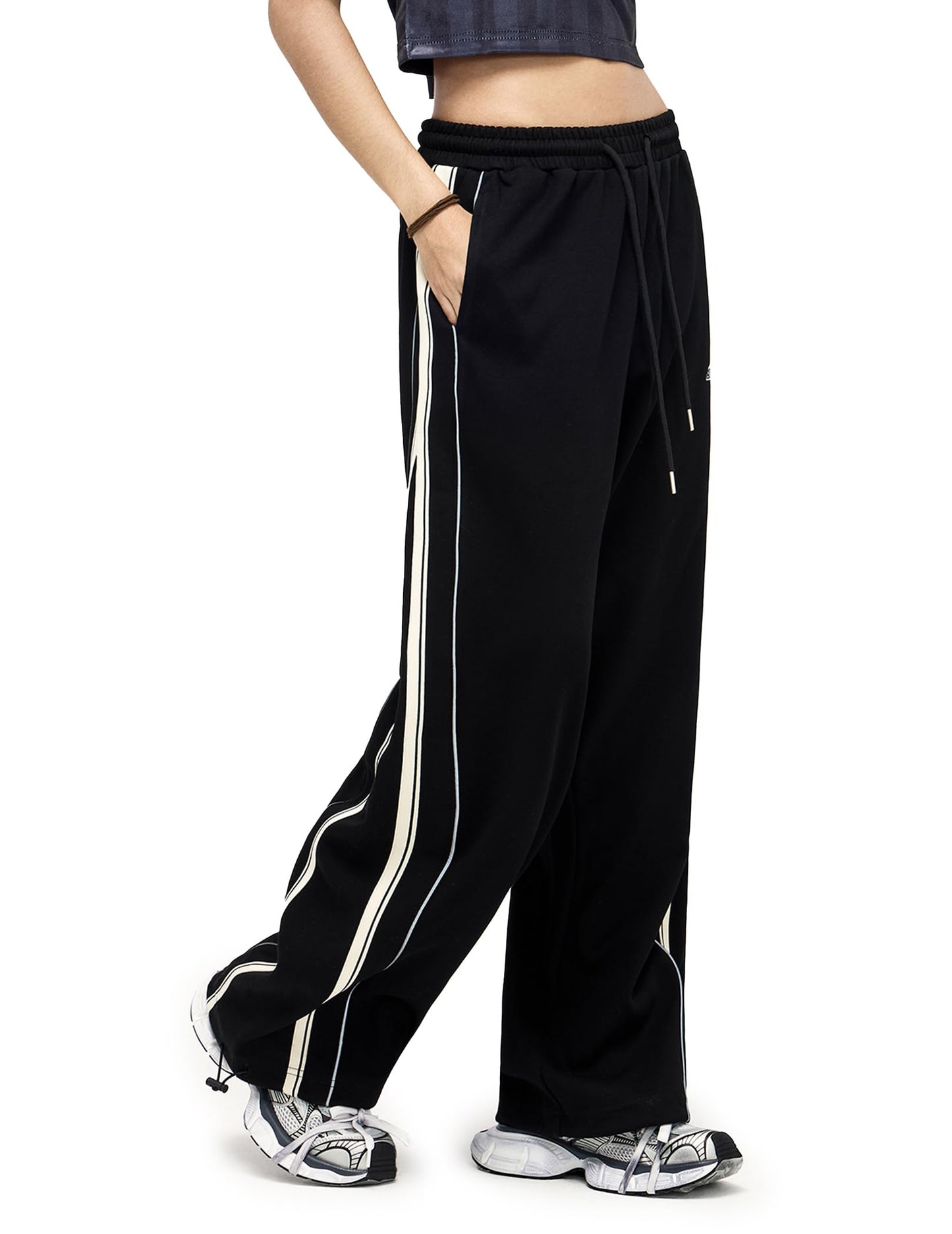 Aelfric Eden Baggy Sweatpants Unisex Striped Track Pants Casual Drawstring Y2K Pants with Pockets Black