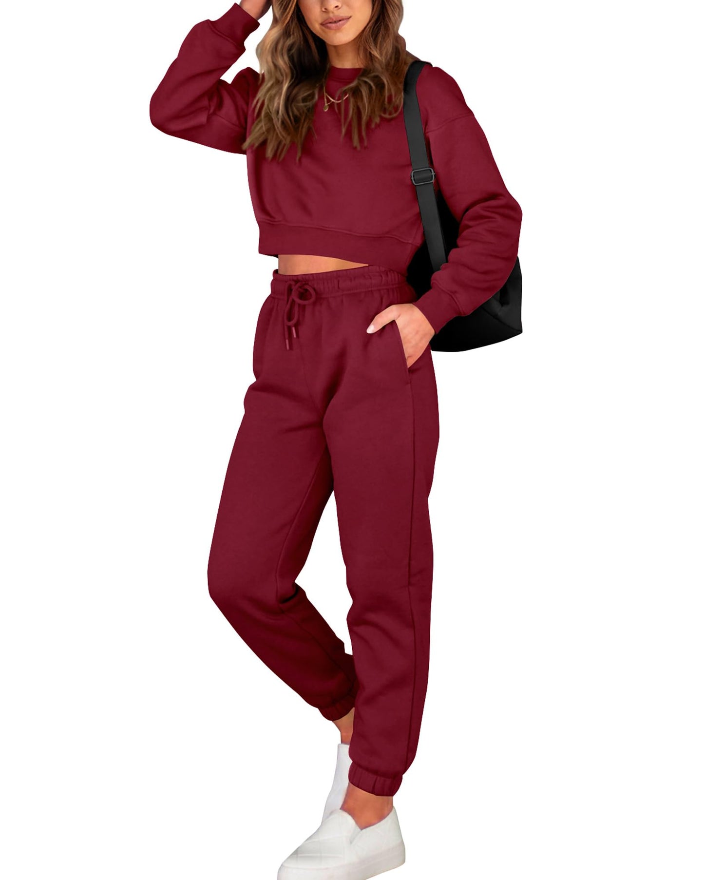 Women's 2 Piece Long Sleeve Crop Top Tracksuit Drawstring Pant Jogger Set Casual Sweatsuits Pullover