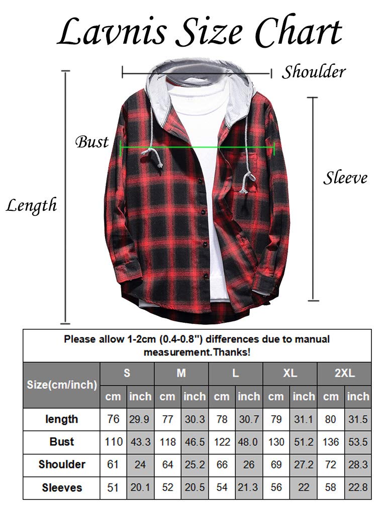 Lavnis Men's Plaid Hooded Shirts Casual Long Sleeve Lightweight Shirt Jackets Black