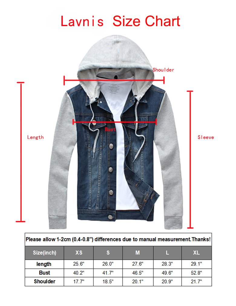 Lavnis Men's Jeans Jacket Hooded Denim Coat Casual Button Down Jeans Hoodie Dark Blue