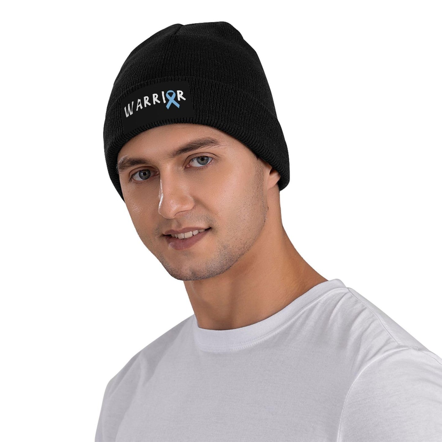 Warrior Prostate Cancer Awareness Hat Cuffed Knit Skull Cap Beanie Hats for Men Women, Knit Hat Ski Stocking Cuffed Cap Black