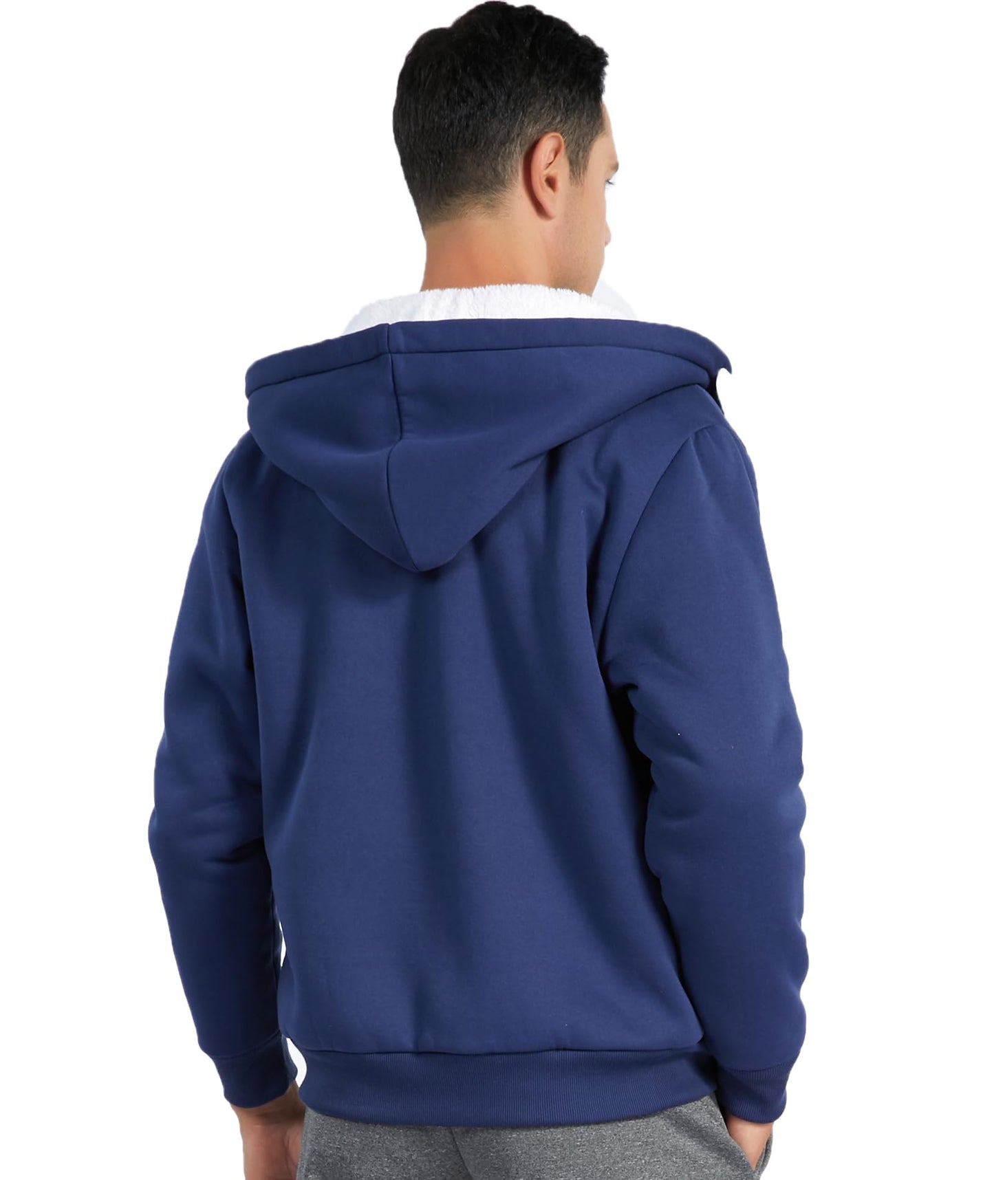 Little Beauty Fleece Hoodies for Men Winter Thick Jackets Sherpa Lined Zip Up Sweatshirt With Kanga Pocket Blue