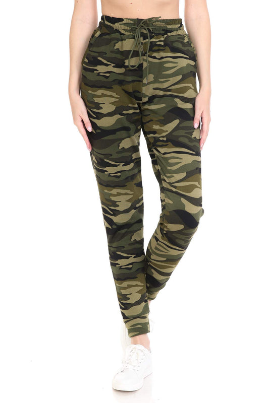 Leggings Depot JFL-N021-M Fleece Lined Camouflage Army Jogger Track Pants w/Pockets, Medium