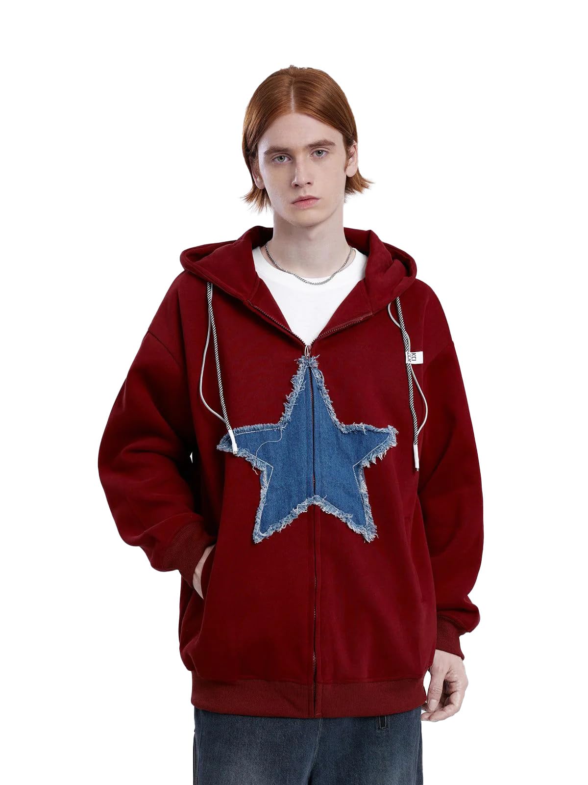 Aelfric Eden Men's Vintage Oversized Star Graphic Print Hoodie Streetwear Zip-Up Hoodies Sweatshirt Casual Hooded