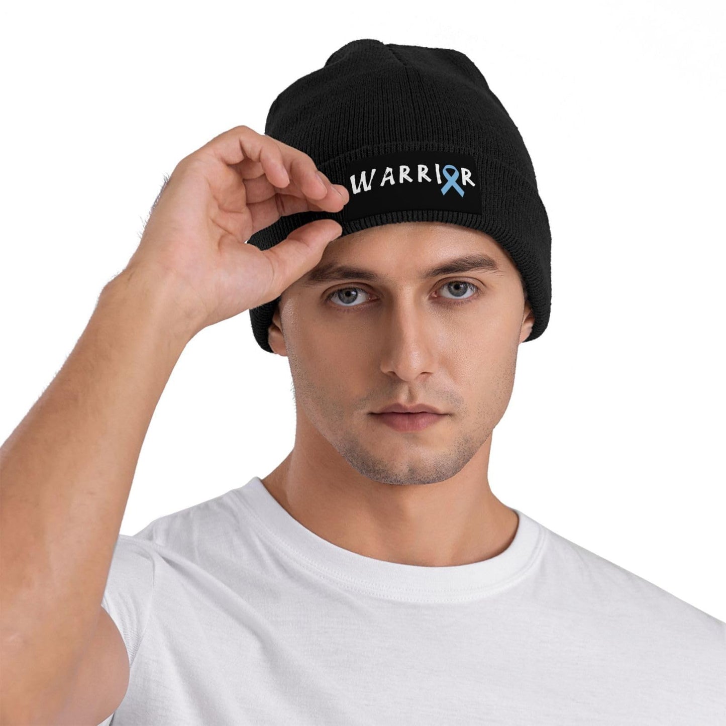 Warrior Prostate Cancer Awareness Hat Cuffed Knit Skull Cap Beanie Hats for Men Women, Knit Hat Ski Stocking Cuffed Cap Black