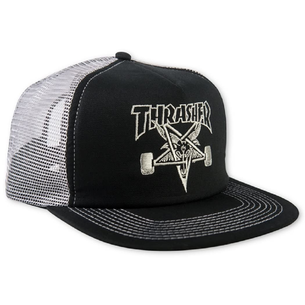 Thrasher Embroidered Skategoat Mesh Trucker Snapback Hat, Black/Gray, One Size