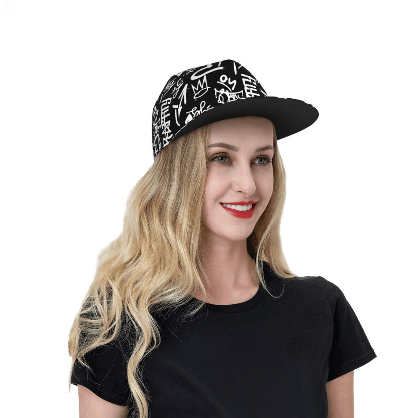 Fashion Hip Hop Style Adjustable Snapback Hat for Men and Women Sun Cap Graffiti Cap Doodle Baseball Cap Flat Bill Brim Hat