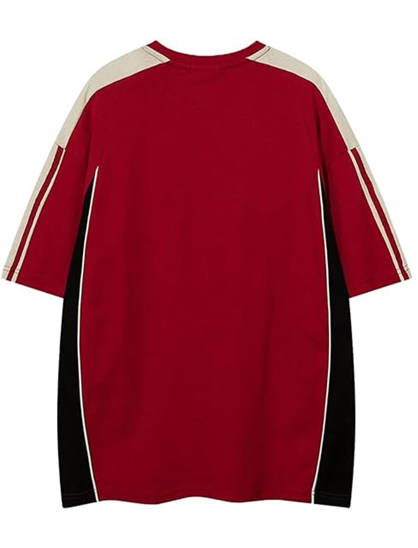 Aelfric Eden Oversized Graphic Tees Men Contrast Color Speedway Racing Tee Unisex Streetwear Tshirt Patchwork Polo Tee Red