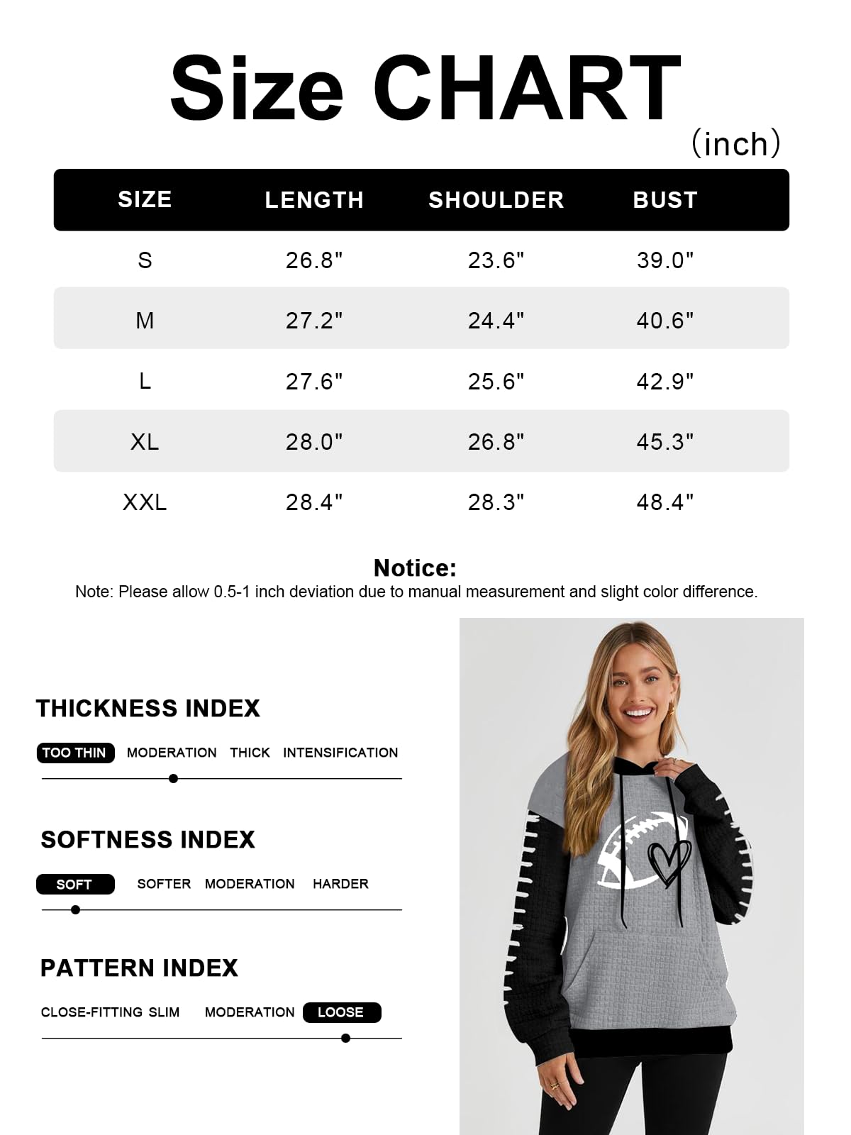 VILOVE Game Day Hooded Sweatshirt Women Funny Football Graphic Sweatshirt Waffle Knit Game Day Pullover Hoodies Long Sleeve Black-grey