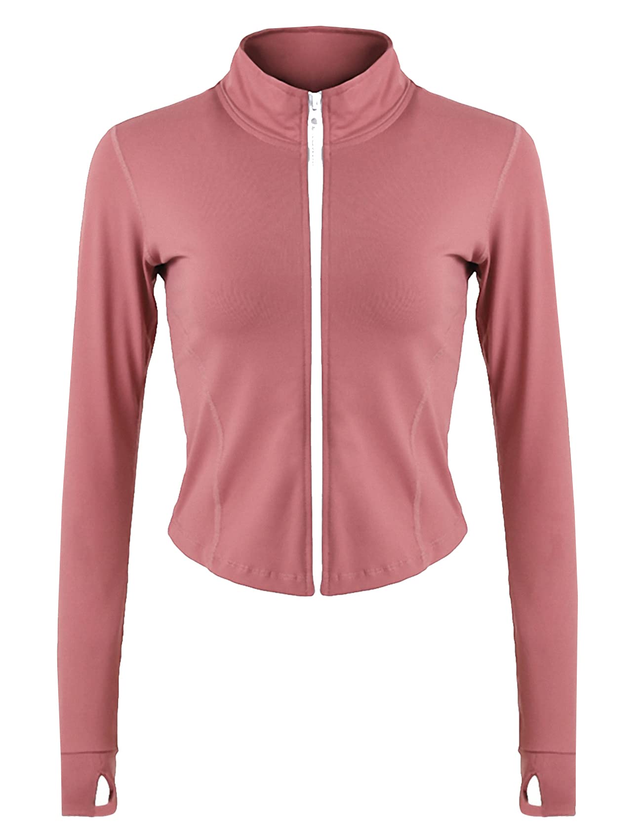 Flygo Women's Seamless Slim Athletic Full Zip Lightweight Workout Jacket with Thumb Holes