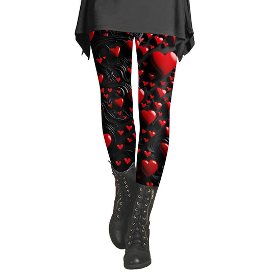 Valentines Day Leggings for Women High Waisted Heart Printed