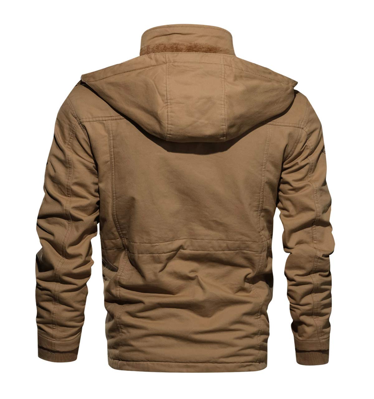 CRYSULLY Men's Fall Fashion Long Sleeve Lightweight Cargo Jacket Military Front Zip Coat Jacket Khaki