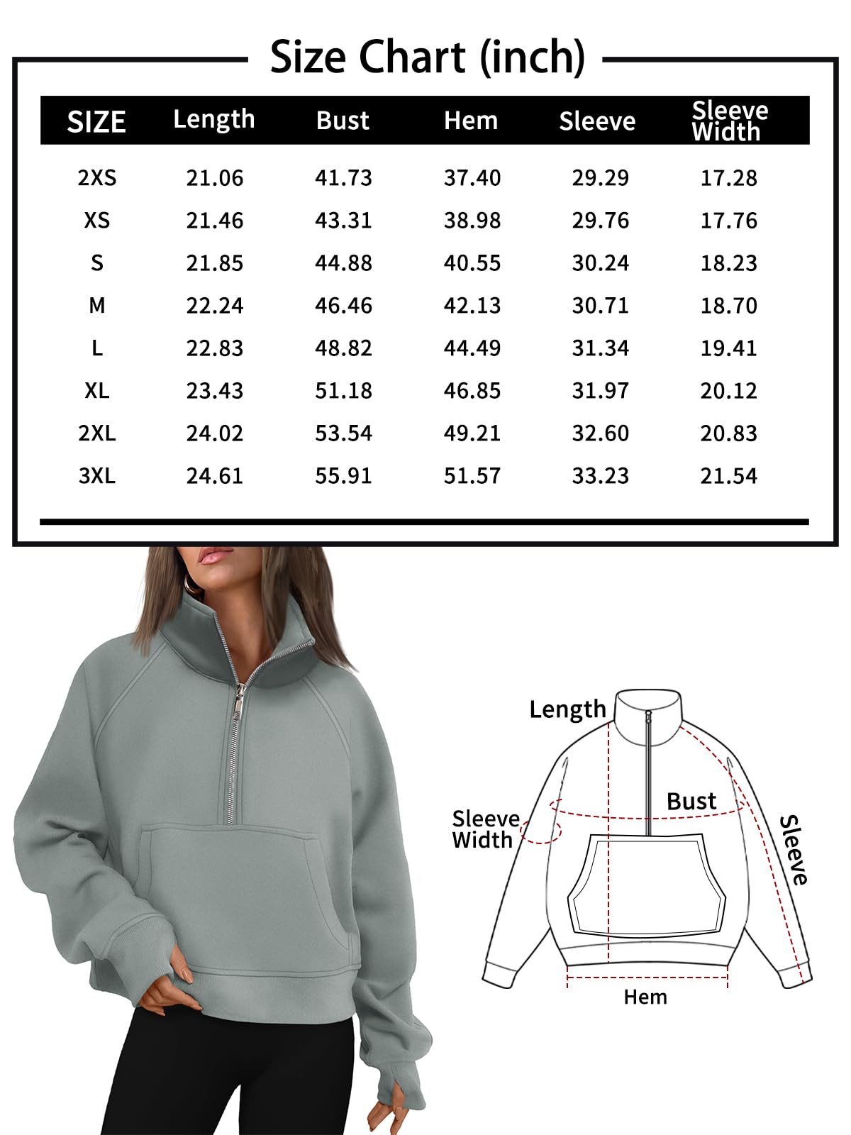 Womens Sweatshirts Half Zip Cropped Pullover Fleece Quarter Zipper Thumb Hole Hoodies