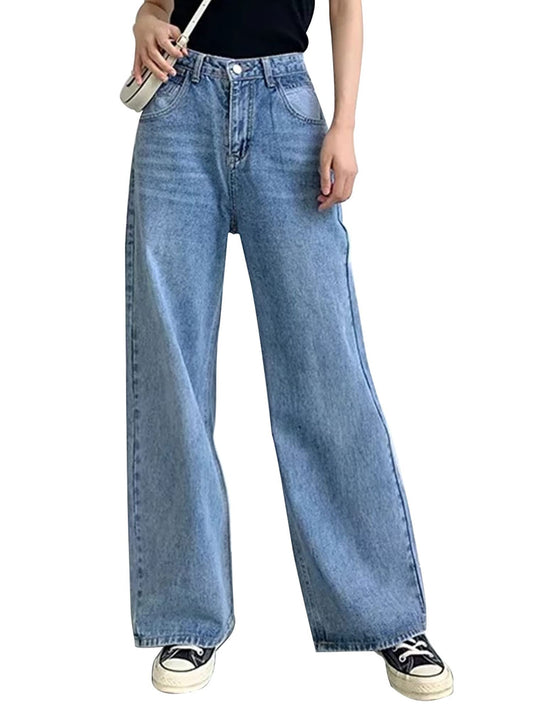 Women Wide Leg Jeans Junior High Waist Baggy Jeans Loose Boyfriends Jeans