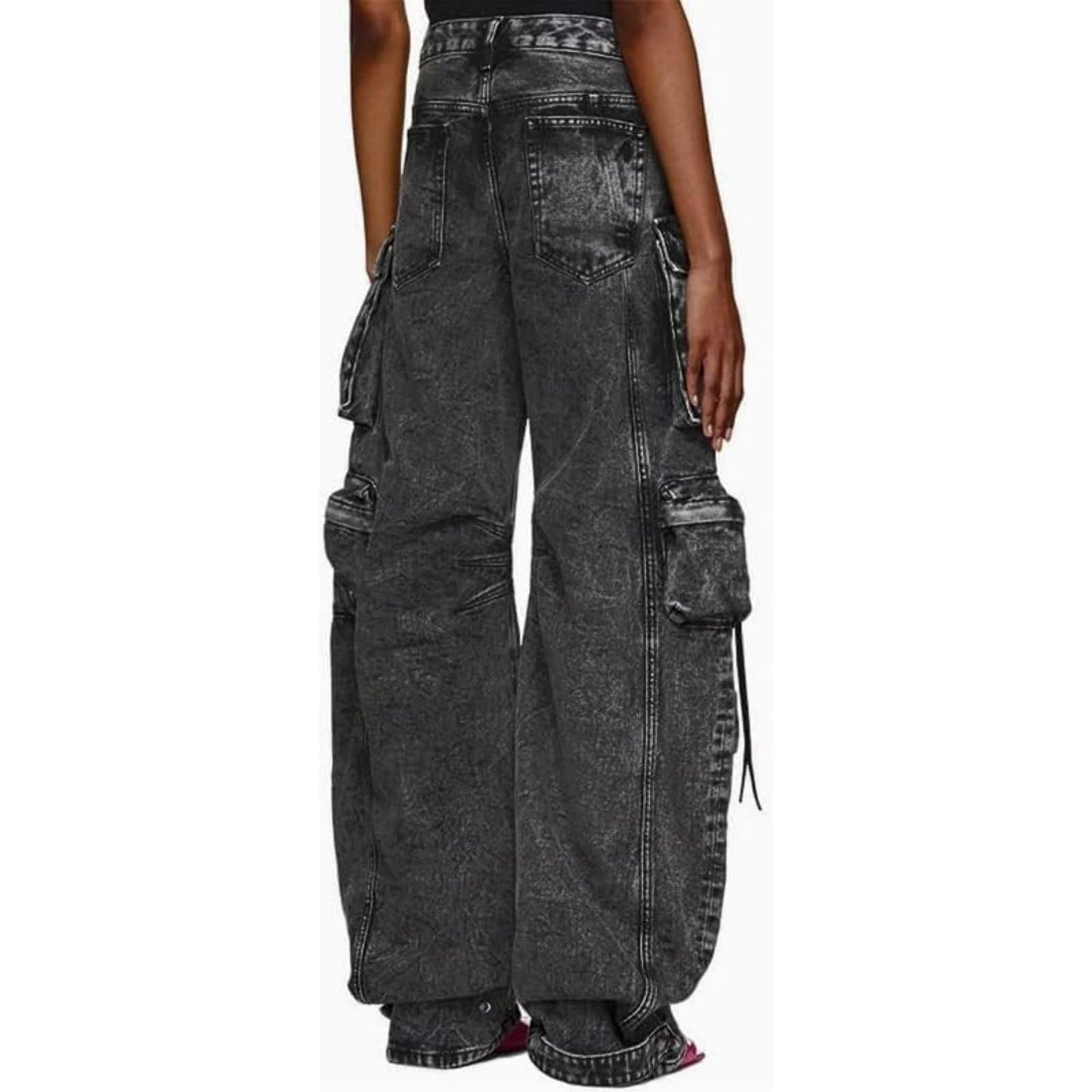 Women Black Y2K Baggy Jeans Black Low Rise Cargo Jeans Pants Black Casual Straight Wide Leg Denim Pants with Flap Pockets Streetwear