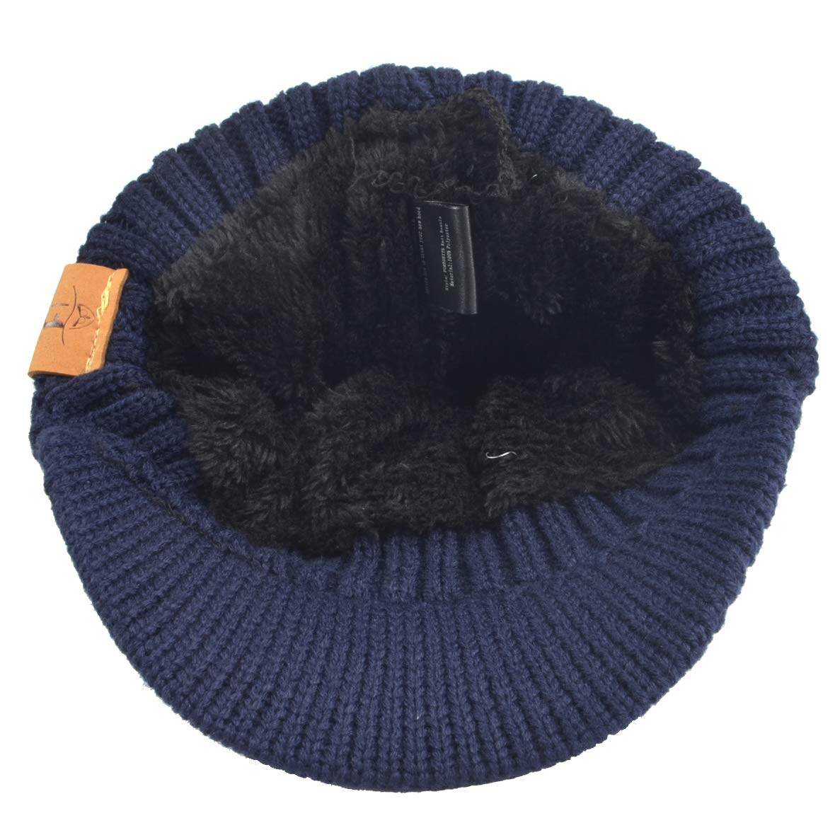 Ruphedy Mens Beanie with Brim Winter Hat Knitted Thick Fleece Visor Beanie with Bill B5042 (Navy)