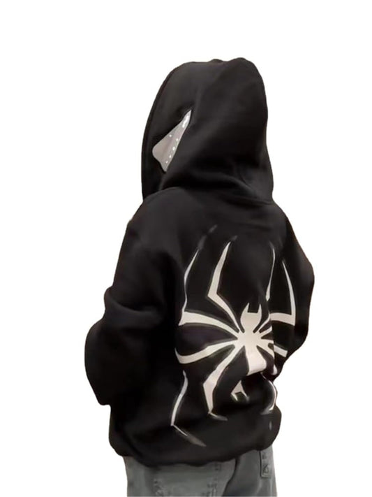 Women Men Zip Up Y2k Oversized Hoodie Spider Graphic Full Zipper Sweatshirt