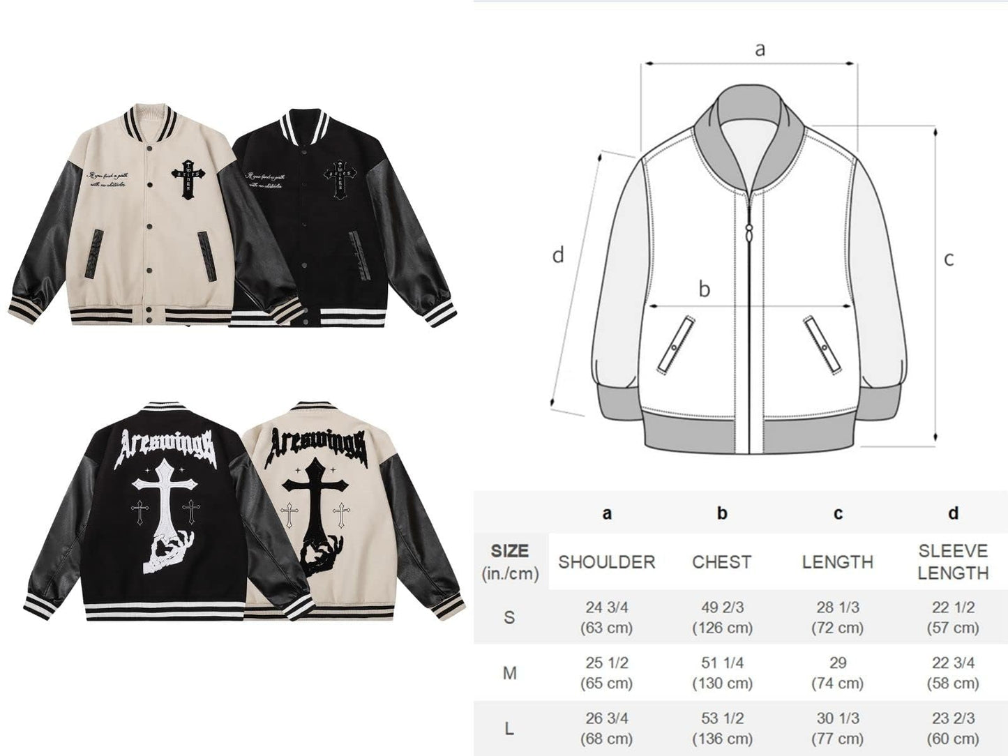 Aelfric Eden Men's Varsity Jackets Y2k Graphic Baseball Bomber Jacket Women Leather Cuff Letterman Jacket