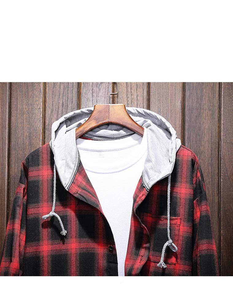 Lavnis Men's Plaid Hooded Shirts Casual Long Sleeve Lightweight Shirt Jackets Black