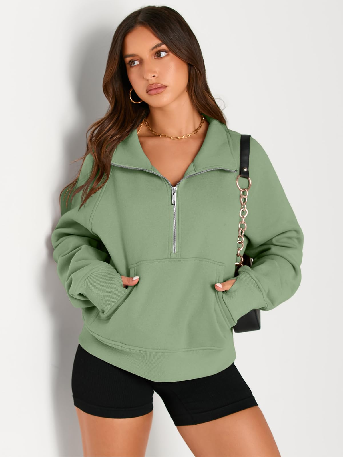 Womens Sweatshirts Half Zip Cropped Pullover Fleece Quarter Zipper Thumb Hole Hoodies