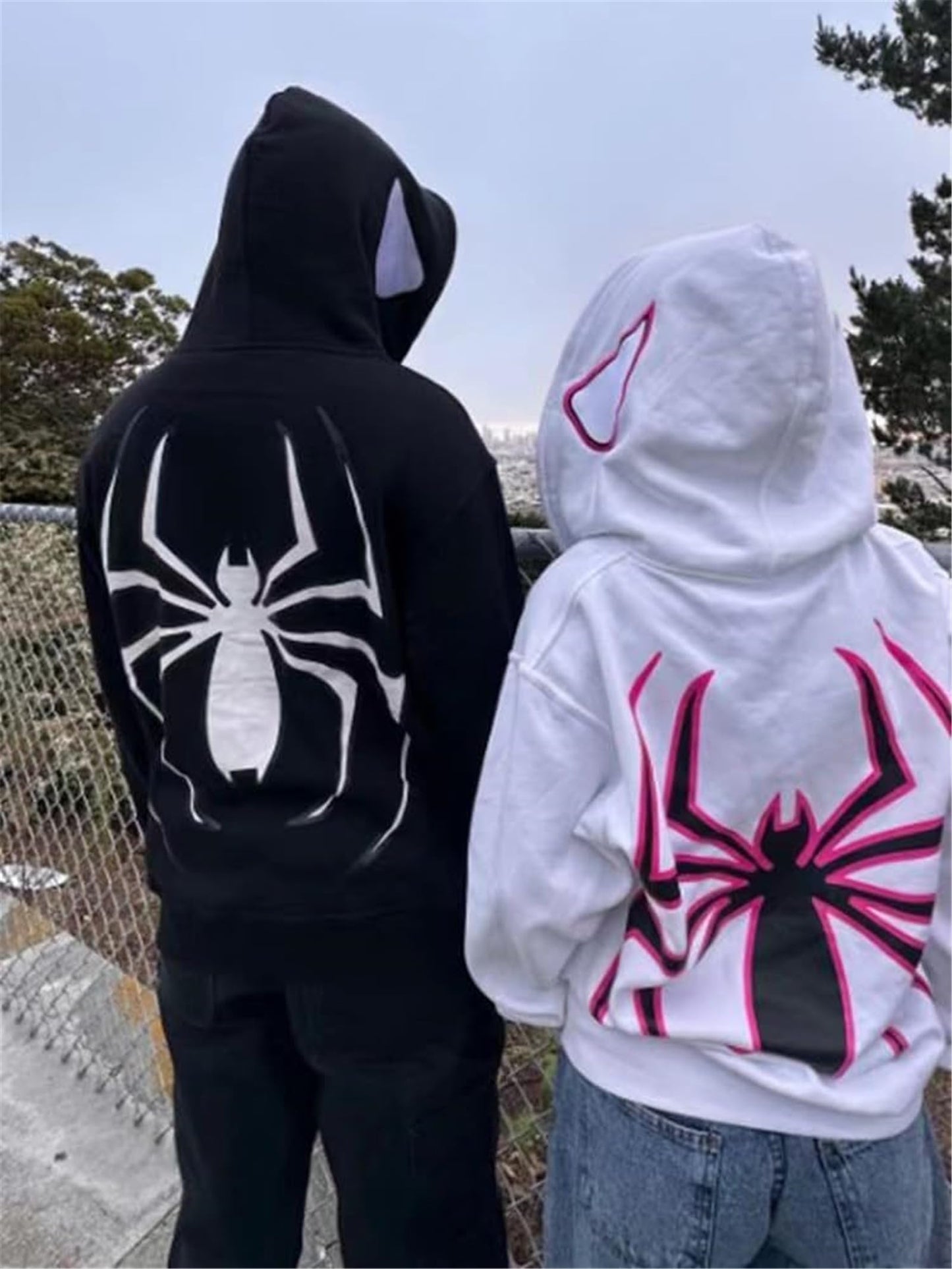 Women Men Zip Up Y2k Oversized Hoodie Spider Graphic Full Zipper Sweatshirt