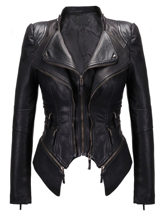 chouyatou Women's Fashion Studded Perfectly Shaping Faux Leather Biker Jacket