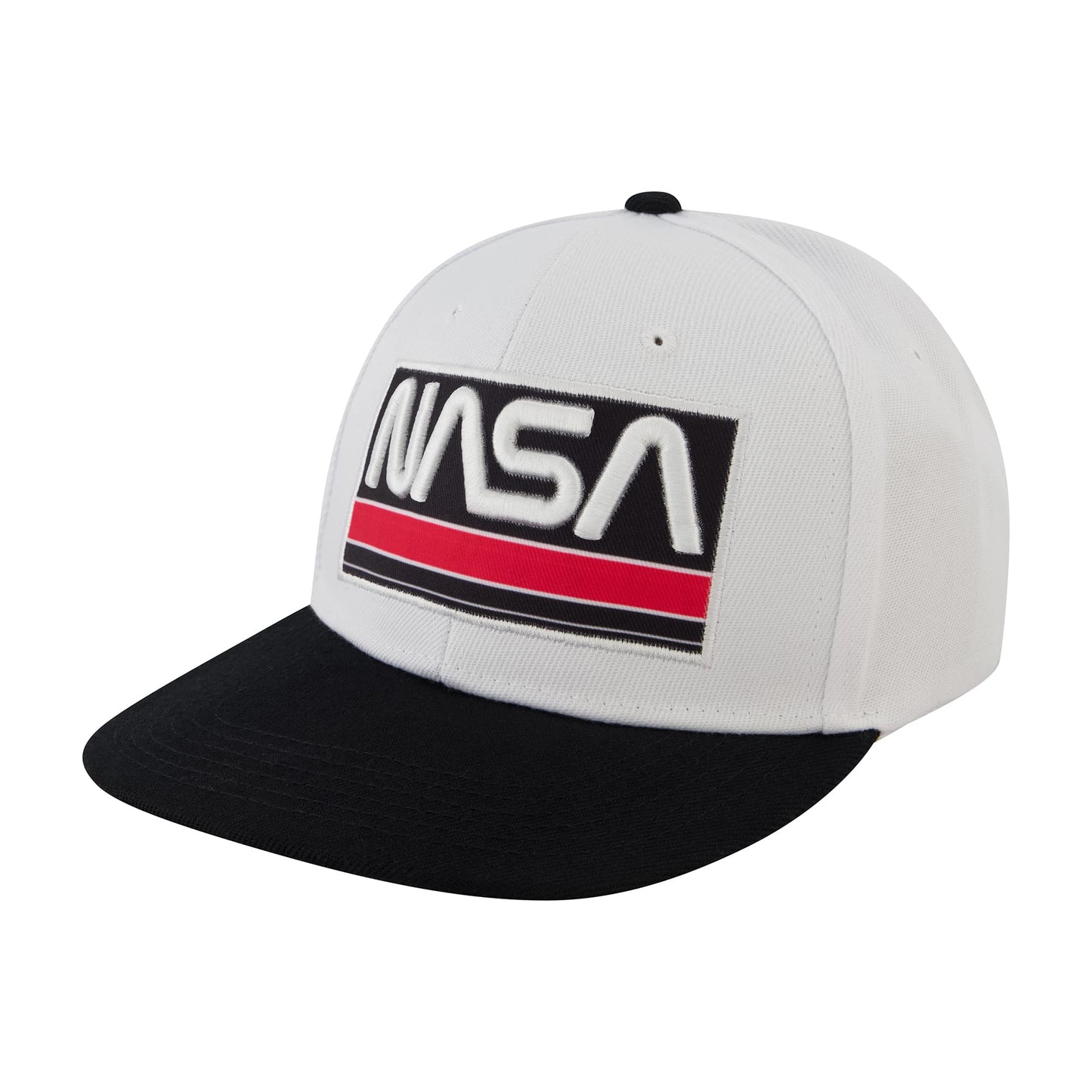 NASA Baseball Cap, Skater Snapback Hat with Embroidered Logo, White/Black, One Size