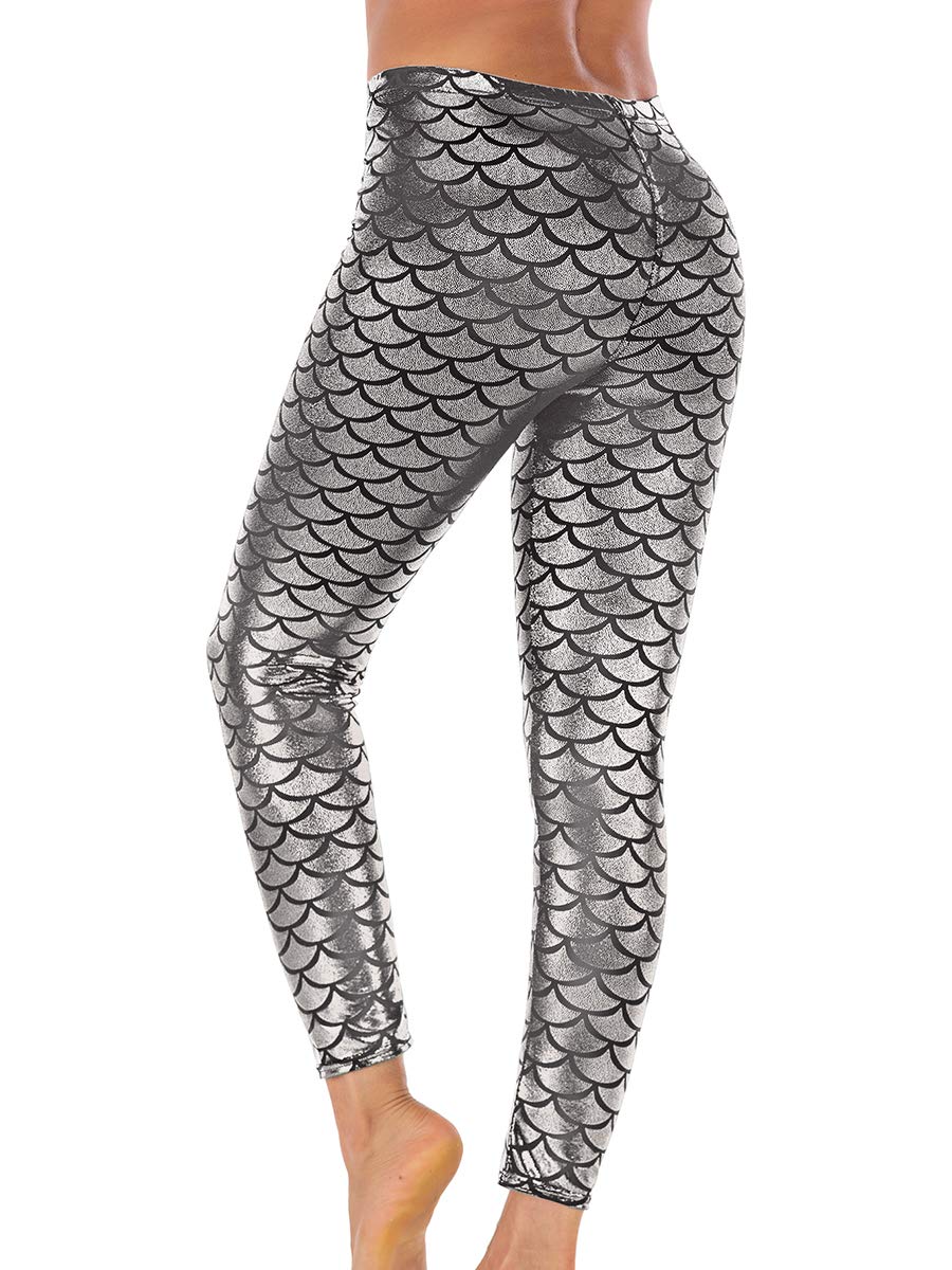 Women Metallic Mermaid Print Scale Leggings