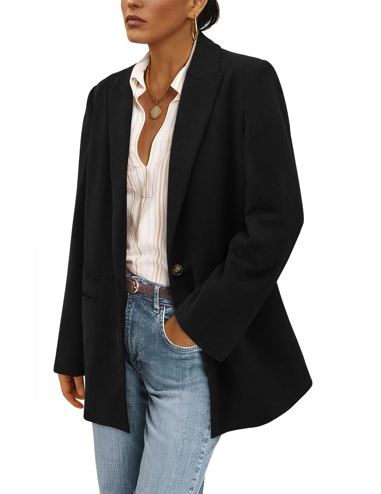 PRETTYGARDEN Women's Winter Corduroy Blazers Jackets Dressy Casual Ribbed Long Sleeve Lapel Fashion Work Business Outerwear