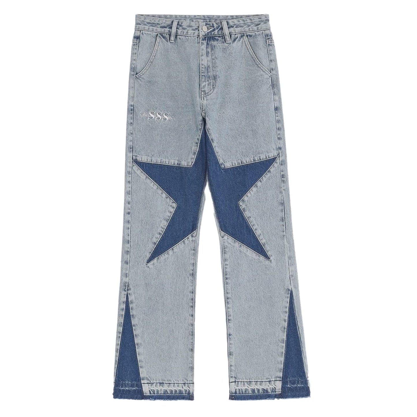 Aelfric Eden Y2k Baggy Jeans Star Patchwork Denim Pants Unisex Fashion Light Blue Straight Trousers