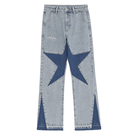 Aelfric Eden Y2k Baggy Jeans Star Patchwork Denim Pants Unisex Fashion Light Blue Straight Trousers